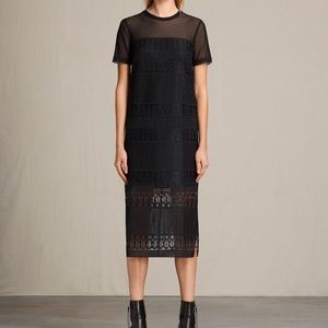 Allsaints Charlton Long Lace Dress In Black